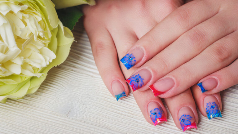nail art in blue and red colors