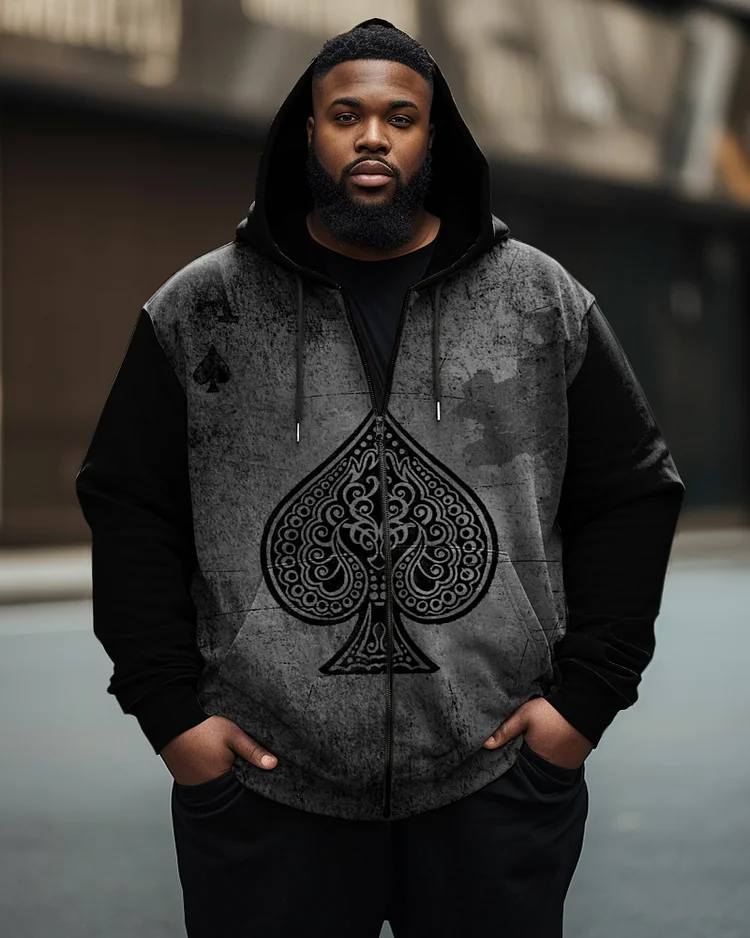 Men's Plus Size Poker Skull Queen Zip Hoodie