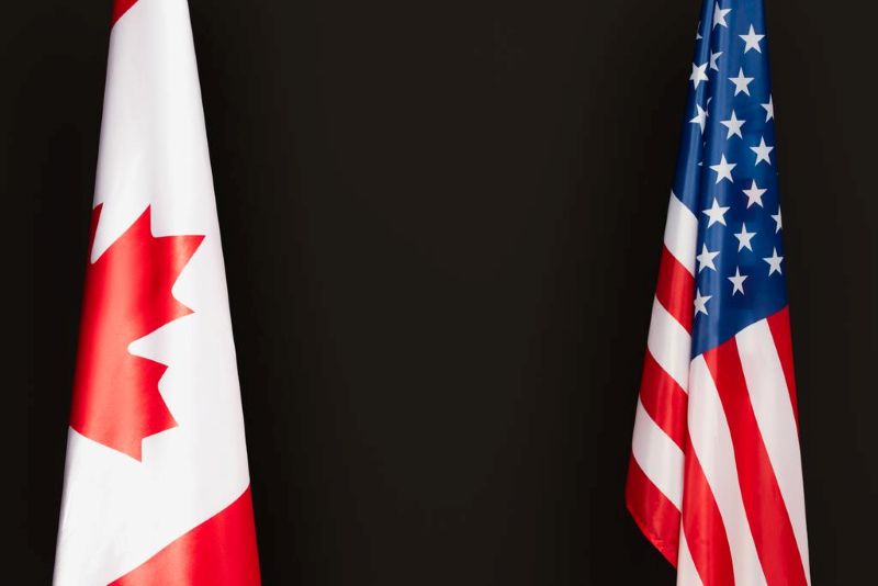 Canadian and american flags
